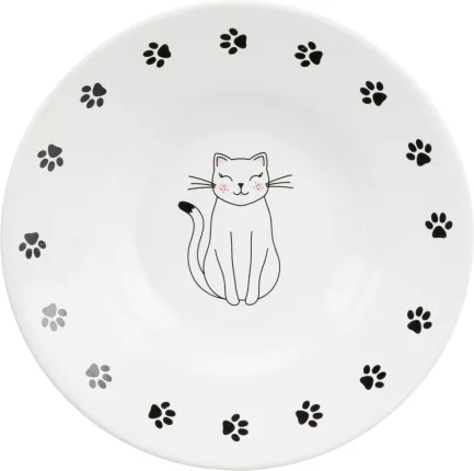 Миска Trixie для котів керамічна пласка з принтом 0,2 л 15 см біла — Фото 1