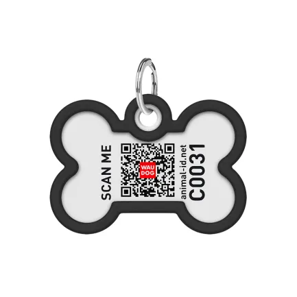 Адресник для собак і котів металевий WAUDOG Smart ID з QR паспортом, малюнок "Леопард", кістка, Д 40 мм, Ш 28 мм — Фото 2