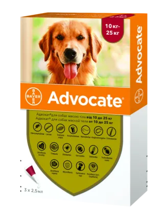 Краплі проти паразитів Bayer Advocate для собак 10-25 кг, ціна за 1 піпетку