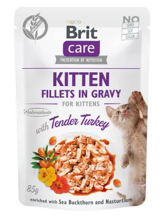 Вологий корм Brit Care Cat Pouch для кошенят, філе в соусі, ніжна індичка, 85 г