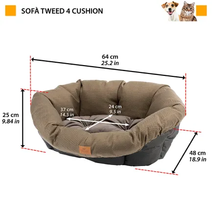 Ferplast SOFA' 4 TWEED CUSHION BROWN М'яке місце д/тварин, чохол — Фото 1