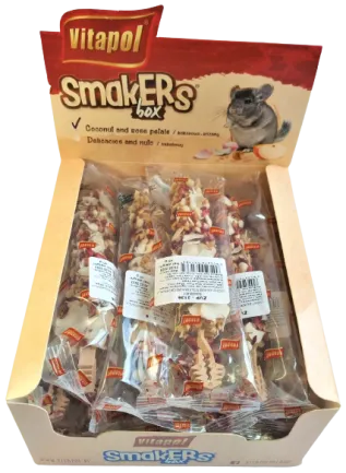 Колба Vitapol Smakers Box для шиншил, зі смаком кокоса і пелюсток троянд, упаковка 12 шт