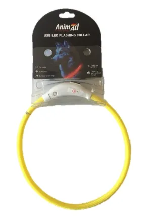 Нашийник AnimAll LED для собак, розмір L, 70 см, жовтий