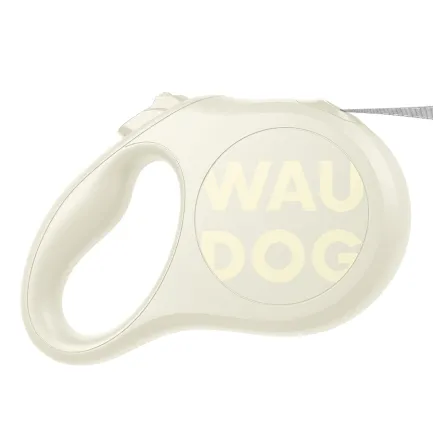 Повідець-рулетка для собак WAUDOG R-leash Monochrome White, M, до 25 кг, 5 м, світловідбивна стрічка, біла — Фото 1