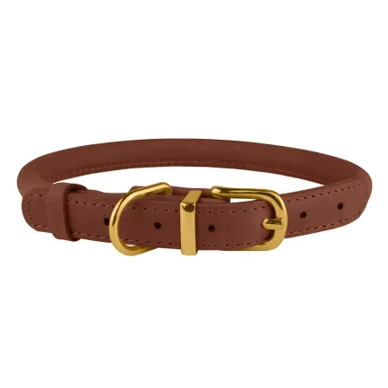 Нашийник для собак круглий шкіряний BronzeDog Crazy Коньячний XS — Фото 1