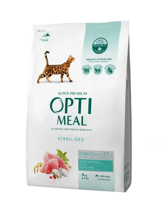 OPTIMEAL сухий корм для стерилізованих котів - індичка та овес 4 кг