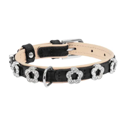 Нашийник "CoLLaR brilliance" подвійний з прикрасами "Квітка" (ширина 15мм, довжина 27-36см) чорний — Фото 1