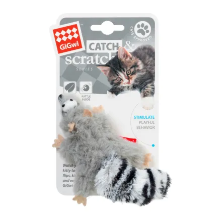 Іграшка для котів Єнот з котячої м'ятою GiGwi Catch &amp; scratch штучне хутро, котяча м'ята, 8 см — Фото 1
