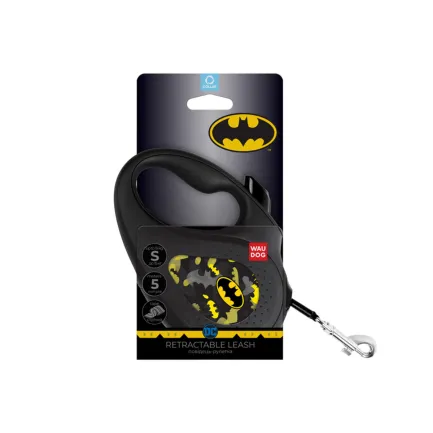 Повідець-рулетка для собак WAUDOG R-leash, малюнок "Бетмен Візерунок", S, до 15 кг, 5 м, світловідбиваюча стрічка чорний — Фото 1