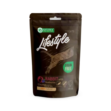 Ласощі для котів, м'ясо кролика з чорницею, Nature's Protection Lifestyle Rabbit with Blueberries, 75 г