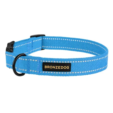 Нашийник для собак Bronzedog Сotton рефлекторний бавовняний брезент з металевою пряжкою блакитний L — Фото 2