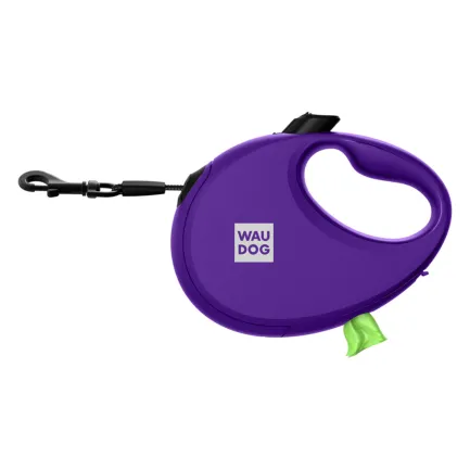 Повідець-рулетка для собак WAUDOG R-leash з контейнером для пакетів, світловідбивна стрічка, M, до 20 кг, 5 м, фіолетовий — Фото 3