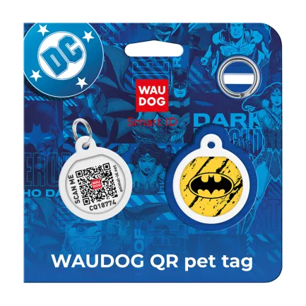 Адресник для собак і котів металевий WAUDOG Smart ID з QR паспортом, малюнок "Бетмен ескіз", коло, Д 25 мм — Фото 4