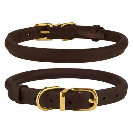 Нашийник для собак круглий шкіряний BronzeDog Crazy темно-коричневий XL