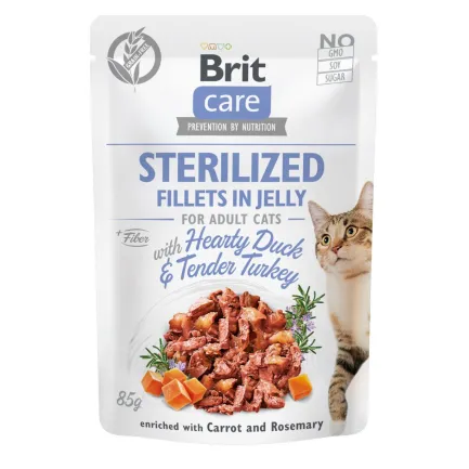 Вологий корм Brit Care Cat Pouch для кастрованих котів, в желе, качка та індичка, 85 г