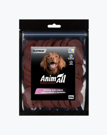 AnimAll Platinum ласощі для собак, медальйони з качкою 200 г