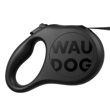 Повідець-рулетка для собак WAUDOG R-leash Monochrome Black, L, до 50 кг, 5 м, світловідбивна стрічка, чорна — Фото 1