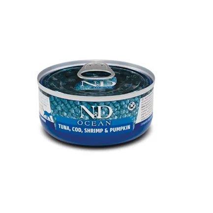Вологий корм Farmina N&amp;D Grain Free OCEAN TUNA, COD, SHRIMP &amp; PUMPKIN для котів, беззерновий, тунець, креветка, гарбуз 70 г