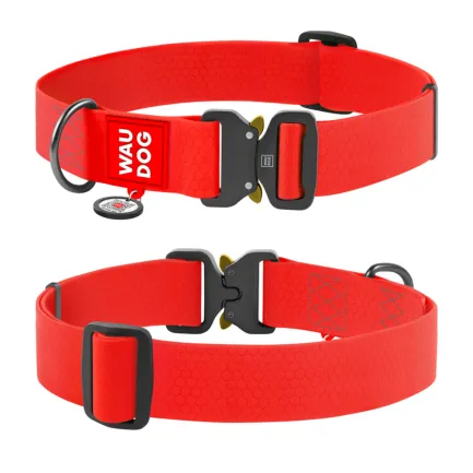 Нашийник для собак водостійкий WAUDOG Waterproof c QR паспортом, металічна пряжка-фастекс, Ш 40 мм, Дов 46-70 см, червоний — Фото 1