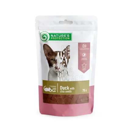 Ласощі для котів, снеки з качкою і чіа, Nature's Protection snack for cats with duck with chia seeds, 75г
