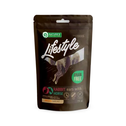 Ласощі для собак, сушені кролячі вуха з кониною, Nature's Protection Lifestyle Snack For Dogs Dried Rabbit Ears With Horse 75г
