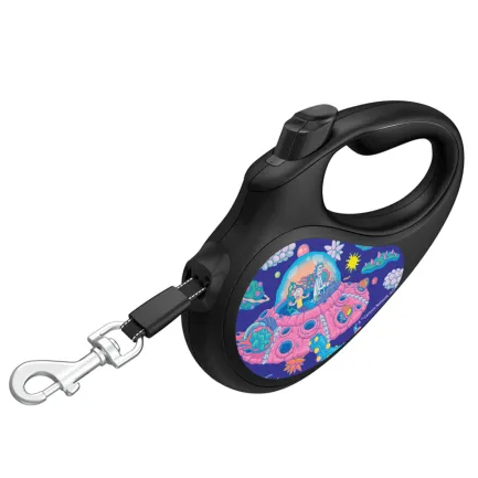 Повідець-рулетка для собак WAUDOG R-leash, малюнок "Рік та Морті 1", L, до 50 кг, 5 м, світловідбиваюча стрічка чорний — Фото 1