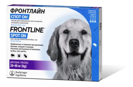 Краплі Boehringer Ingelheim Фронтлайн Спот Он від бліх і кліщів для собак, L, 20-40 кг, ціна за 1 піпетку