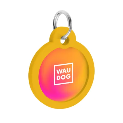 Адресник для собак і котів металевий WAUDOG Smart ID з QR паспортом, малюнок "Градієнт помаранчевий", коло, Д 30 мм — Фото 2