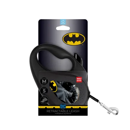 Повідець-рулетка для собак WAUDOG R-leash, малюнок "Бетмен Чорний", M, до 25 кг, 5 м, світловідбиваюча стрічка чорний — Фото 1