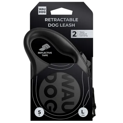 Повідець-рулетка для собак WAUDOG R-leash Monochrome Black, L, до 50 кг, 5 м, світловідбивна стрічка, чорна — Фото 2