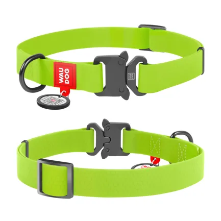 Нашийник для собак водостійкий WAUDOG Waterproof c QR паспортом, металічна пряжка-фастекс, Ш 20 мм, Дов 28-40 см, салатовий — Фото 1
