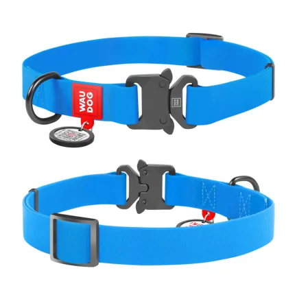 Нашийник для собак водостійкий WAUDOG Waterproof c QR паспортом, металічна пряжка-фастекс, Ш 20 мм, Дов 28-40 см, блакитний — Фото 1
