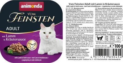 Корм вологий для котів Animonda Vom Feinsten Adult with Lamb in herb sauce з ягням у соусі з трав, 100 г — Фото 1