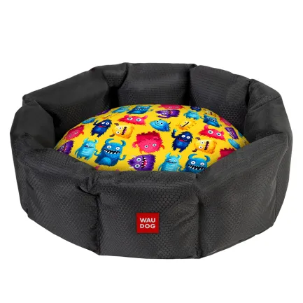 Лежанка для собак WAUDOG Relax, малюнок "Мохнаті монстри", S, Ш 34 см, Д 45 см, В 17 см