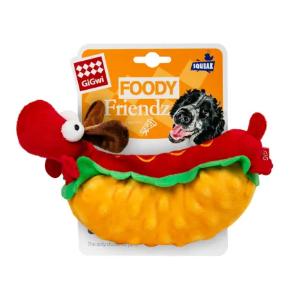 Іграшка для собак Хот-Дог з пищалкою GiGwi Foody Friends, текстиль, плюш, 24 см — Фото 1