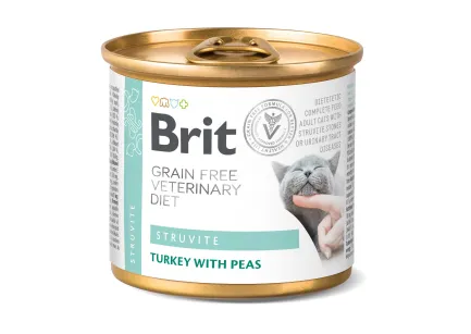 Вологий корм Brit GF VetDiet Struvite для котів, при сечокам'яній хворобі, з індичкою та горохом, 200 г — Фото 2