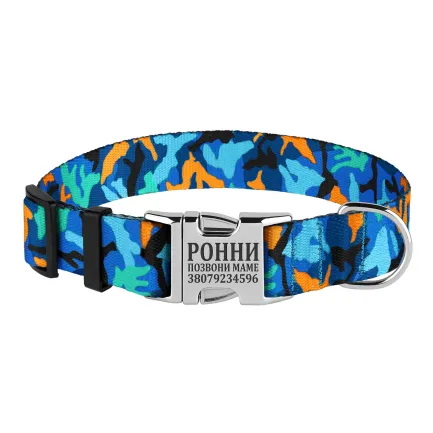 Нашийник для Собак BronzeDog Urban Camo Нейлоновий з Металевою Пряжкою Синій L — Фото 1