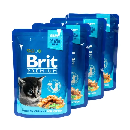 Набір паучів "3+1" для кошенят Brit Premium Cat pouch Chicken Chunks for Kitten з куркою, 4х100г — Фото 2