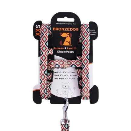 Шлея з повідцем для Котів та Дрібних Собак BronzeDog Urban Гуцульська Коричнева XS — Фото 1