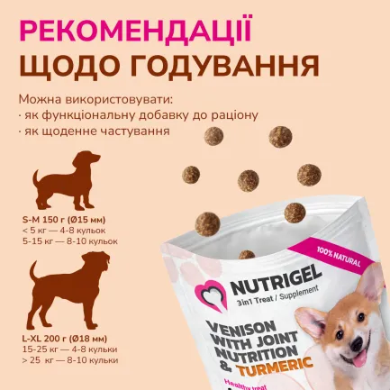 LK Baits Pet Nutrigel Wild Game S-M Функціональні ласощі для собак для суглобів з дичиною та куркумою (Ø 15 мм), 150 г — Фото 4
