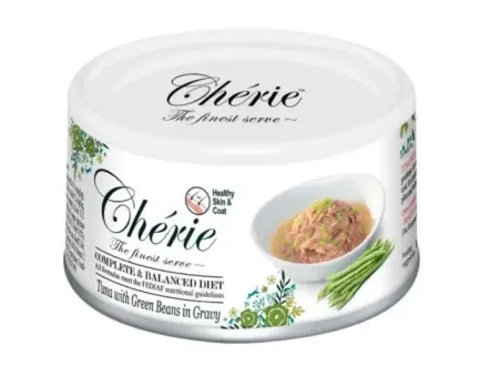 Cherie Complete &amp; Balanced Tuna and Green Beans Вологий корм для котів для підтримки здоров’я шерсті та шкіри з тунцем та зеленою квасолею 80 г