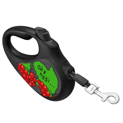 Повідець-рулетка для собак WAUDOG R-leash, малюнок "Калина", S, до 15 кг, 5 м, світловідбиваюча стрічка чорний — Фото 2