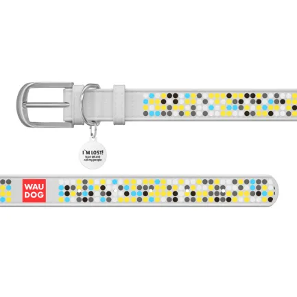 Нашийник WAUDOG Design з малюнком "Мозаїка", преміум шкіра, металева пряжка (ширина 12 мм, довжина 21-29 см) білий — Фото 2