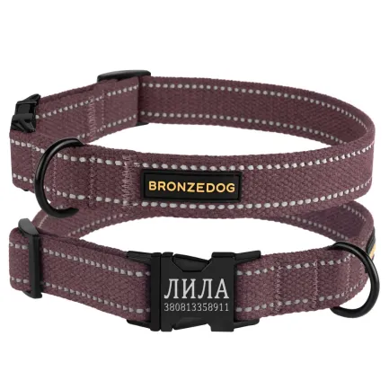 Нашийник для собак Bronzedog Сotton рефлекторний бавовняний брезент з металевою пряжкою черрі L