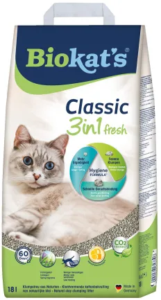 Наповнювач Biokats Classic Fresh 3in1 для котячого туалету, бентонітовий, 18 л