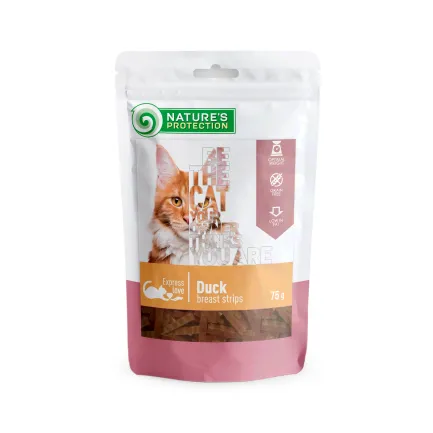 Ласощі для котів, смужки з качиної грудки, Nature's Protection, Snacks For Cats, Duck Breast Strips 75г