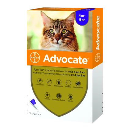 Краплі проти паразитів Bayer Advocate для котів від 4 до 8 кг, ціна за 1 піпетку