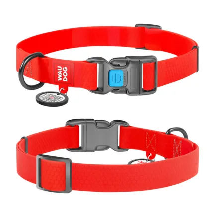 Нашийник для собак водостійкий WAUDOG Waterproof c QR паспортом, пластикова пряжка-фастекс, Ш 15 мм, Дов 25-35 см, червоний — Фото 1