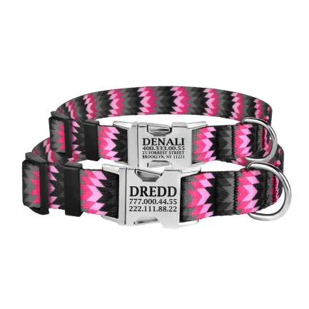 Нашийник для Собак BronzeDog Urban Зигзаг Нейлоновий з Металевою Пряжкою Сіро-Рожевий L — Фото 4