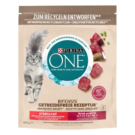 Сухий корм PURINA ONE Grain Free (Грейн Фрі) беззерновий для дорослих котів після стерилізації комплекс Bifensis з яловичиною 600 г — Фото 1